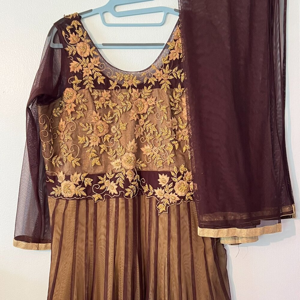 Indian Anarkali long dress black and beige gown Size XL